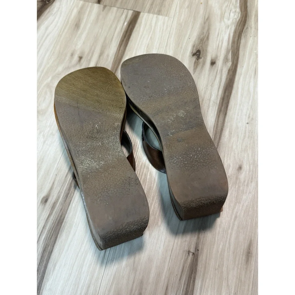 Vintage Y2K 90s SO GSJC Groovy Square Toe Brown Wooden Wedge Platform 8M